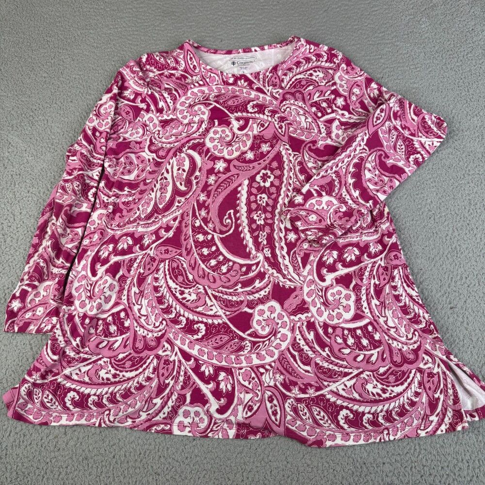 COOLIBAR Top Womens L Red Pink Floral Paisley Daybreak Swing Top Sun Protection